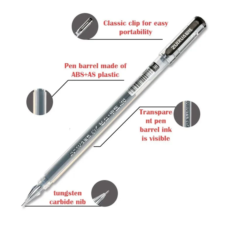 6 Teile/Satz 0.38 mm Gelschreiber mit großer Tintenkapazität und Diamantspitze, schwarze/blaue/rote Mine, für Prüfungen, Unterschriften, Schreiben, Schul- und Bürobedarf