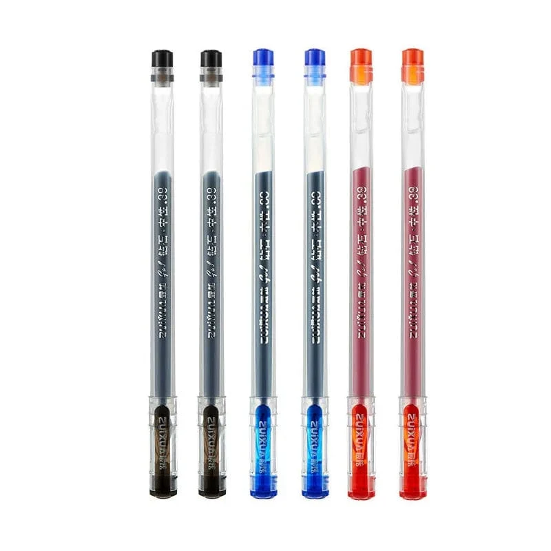 6 Teile/Satz 0.38 mm Gelschreiber mit großer Tintenkapazität und Diamantspitze, schwarze/blaue/rote Mine, für Prüfungen, Unterschriften, Schreiben, Schul- und Bürobedarf