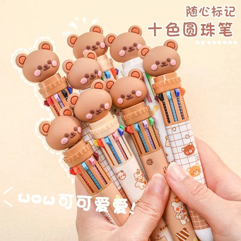 1 stück Kawaii Bär Cartoon Silikon 10 Farben Chunky Kugelschreiber Schule Bürobedarf Geschenk Schreibwaren Papelaria Escolar