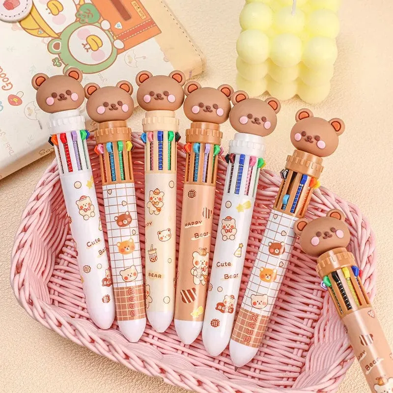1 stück Kawaii Bär Cartoon Silikon 10 Farben Chunky Kugelschreiber Schule Bürobedarf Geschenk Schreibwaren Papelaria Escolar