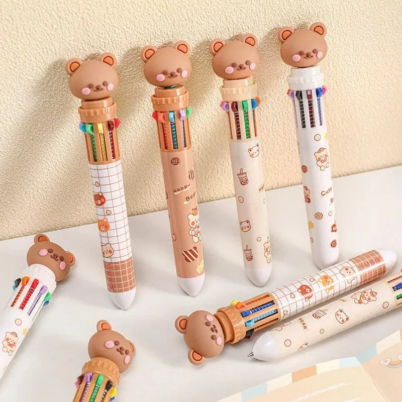 1 stück Kawaii Bär Cartoon Silikon 10 Farben Chunky Kugelschreiber Schule Bürobedarf Geschenk Schreibwaren Papelaria Escolar
