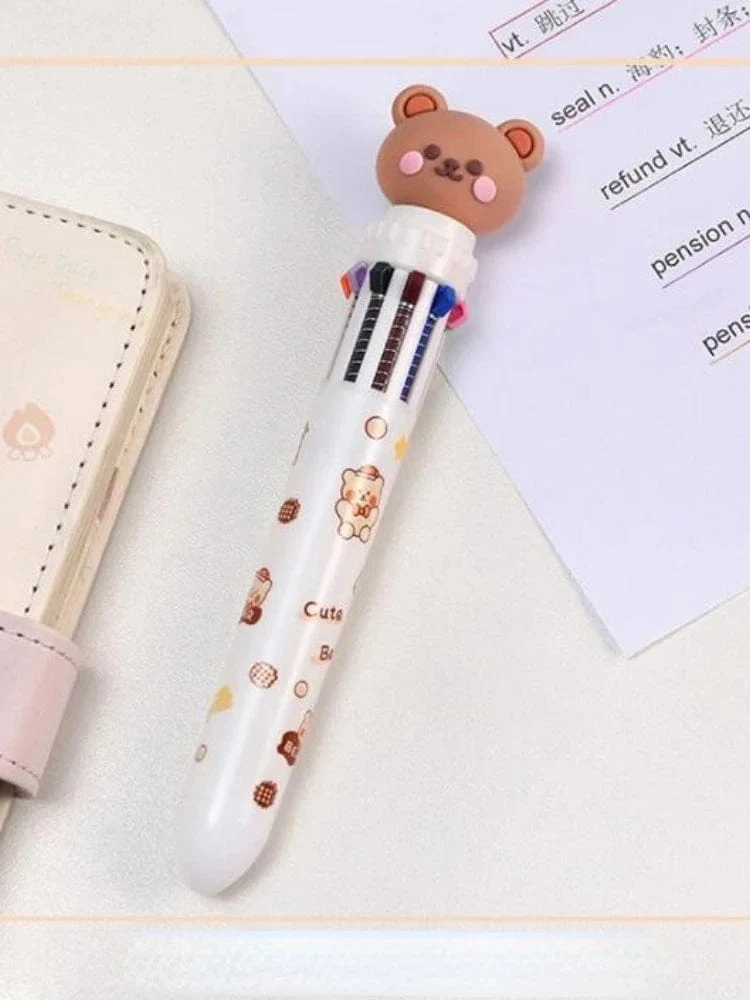 1 stück Kawaii Bär Cartoon Silikon 10 Farben Chunky Kugelschreiber Schule Bürobedarf Geschenk Schreibwaren Papelaria Escolar