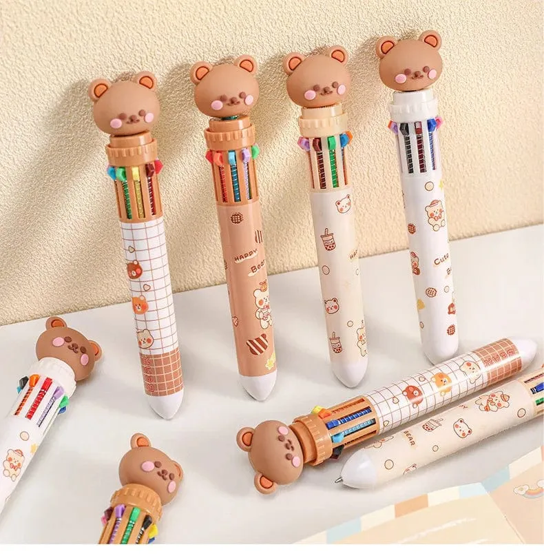 1 stück Kawaii Bär Cartoon Silikon 10 Farben Chunky Kugelschreiber Schule Bürobedarf Geschenk Schreibwaren Papelaria Escolar