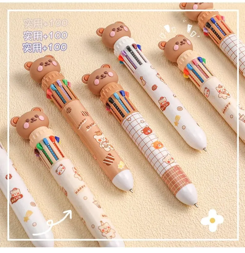 1 stück Kawaii Bär Cartoon Silikon 10 Farben Chunky Kugelschreiber Schule Bürobedarf Geschenk Schreibwaren Papelaria Escolar