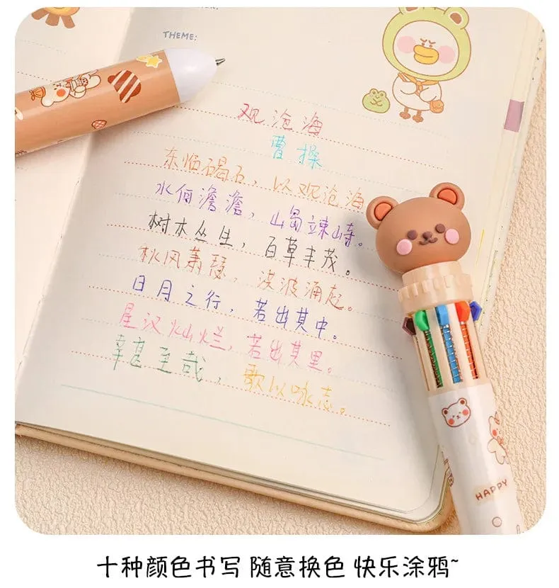 1 stück Kawaii Bär Cartoon Silikon 10 Farben Chunky Kugelschreiber Schule Bürobedarf Geschenk Schreibwaren Papelaria Escolar