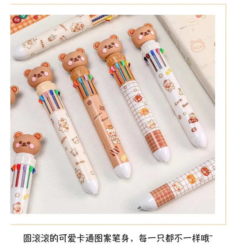 1 stück Kawaii Bär Cartoon Silikon 10 Farben Chunky Kugelschreiber Schule Bürobedarf Geschenk Schreibwaren Papelaria Escolar