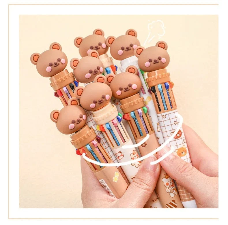 1 stück Kawaii Bär Cartoon Silikon 10 Farben Chunky Kugelschreiber Schule Bürobedarf Geschenk Schreibwaren Papelaria Escolar