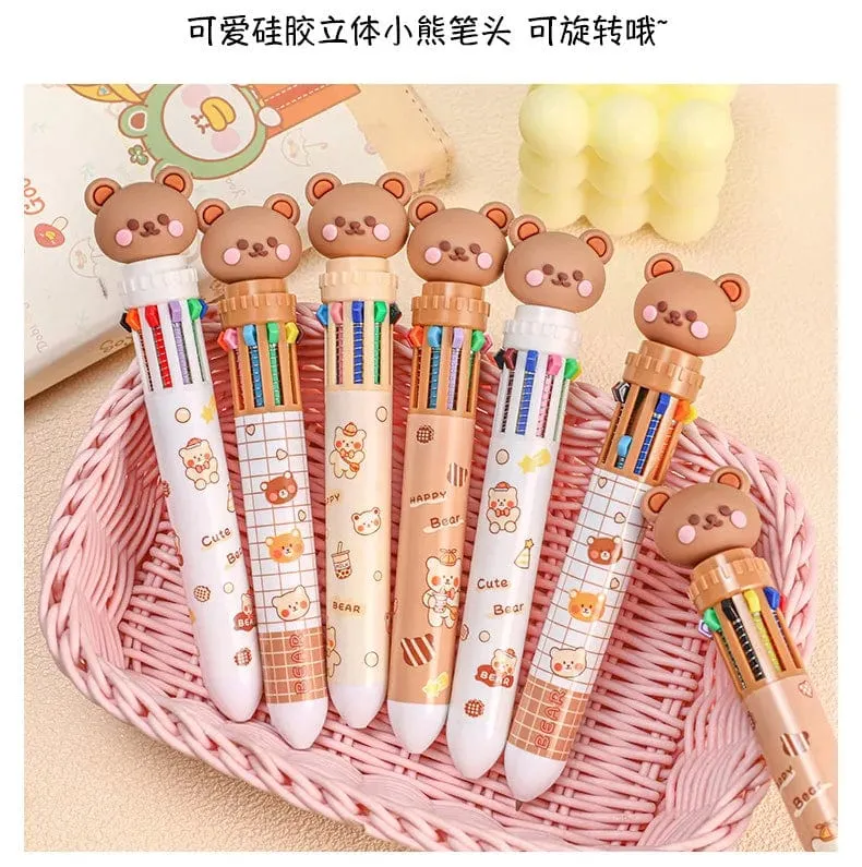 1 stück Kawaii Bär Cartoon Silikon 10 Farben Chunky Kugelschreiber Schule Bürobedarf Geschenk Schreibwaren Papelaria Escolar