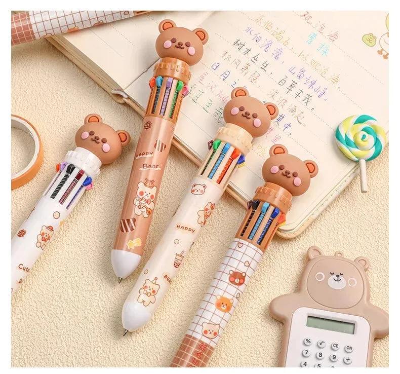 1 stück Kawaii Bär Cartoon Silikon 10 Farben Chunky Kugelschreiber Schule Bürobedarf Geschenk Schreibwaren Papelaria Escolar