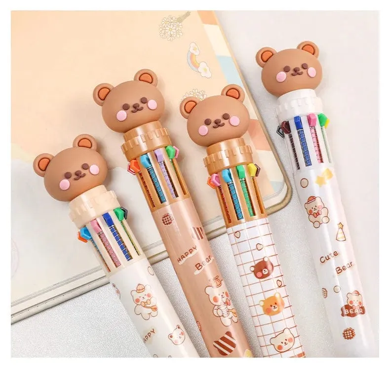 1 stück Kawaii Bär Cartoon Silikon 10 Farben Chunky Kugelschreiber Schule Bürobedarf Geschenk Schreibwaren Papelaria Escolar