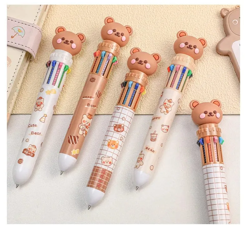 1 stück Kawaii Bär Cartoon Silikon 10 Farben Chunky Kugelschreiber Schule Bürobedarf Geschenk Schreibwaren Papelaria Escolar