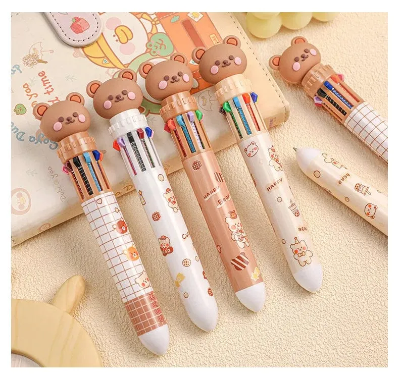 1 stück Kawaii Bär Cartoon Silikon 10 Farben Chunky Kugelschreiber Schule Bürobedarf Geschenk Schreibwaren Papelaria Escolar