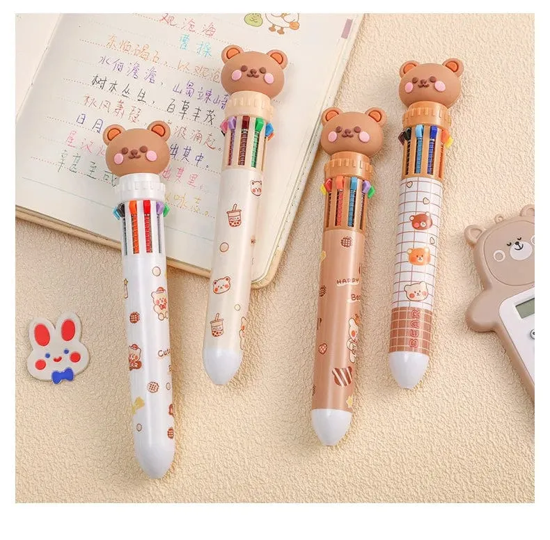 1 stück Kawaii Bär Cartoon Silikon 10 Farben Chunky Kugelschreiber Schule Bürobedarf Geschenk Schreibwaren Papelaria Escolar
