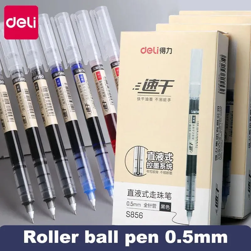 Deli 6/10-teiliges Tintenroller-Set, 0.5 mm, Schwarz, Blau, Rot, schnelltrocknende Tinte, Gelschreiber, Schreibwaren, Schreibutensilien für Studenten