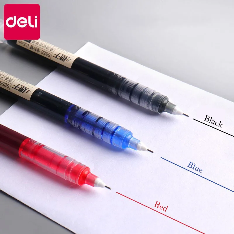 Deli 6/10-teiliges Tintenroller-Set, 0.5 mm, Schwarz, Blau, Rot, schnelltrocknende Tinte, Gelschreiber, Schreibwaren, Schreibutensilien für Studenten
