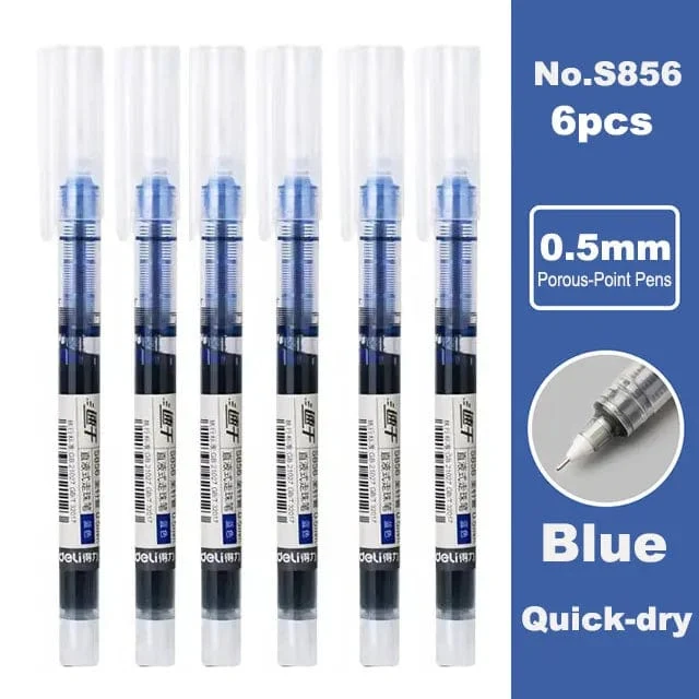 Deli 6/10-teiliges Tintenroller-Set, 0.5 mm, Schwarz, Blau, Rot, schnelltrocknende Tinte, Gelschreiber, Schreibwaren, Schreibutensilien für Studenten