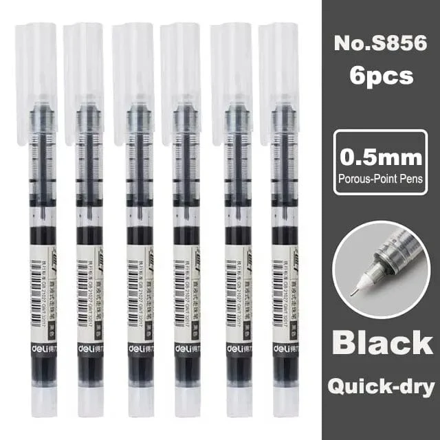 Deli 6/10-teiliges Tintenroller-Set, 0.5 mm, Schwarz, Blau, Rot, schnelltrocknende Tinte, Gelschreiber, Schreibwaren, Schreibutensilien für Studenten