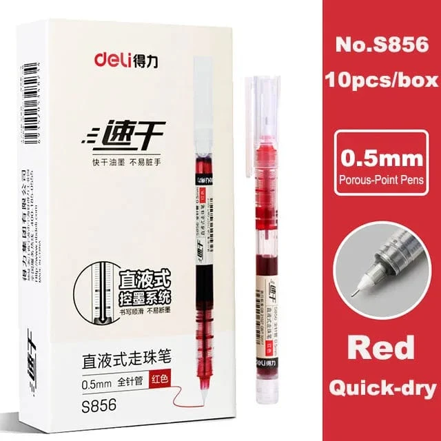 Deli 6/10-teiliges Tintenroller-Set, 0.5 mm, Schwarz, Blau, Rot, schnelltrocknende Tinte, Gelschreiber, Schreibwaren, Schreibutensilien für Studenten