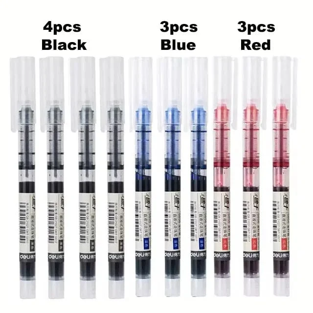 Deli 6/10-teiliges Tintenroller-Set, 0.5 mm, Schwarz, Blau, Rot, schnelltrocknende Tinte, Gelschreiber, Schreibwaren, Schreibutensilien für Studenten