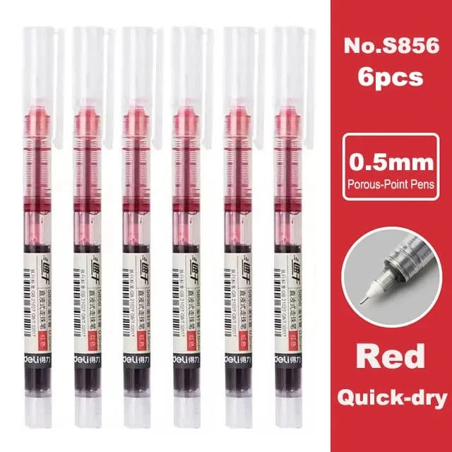 Deli 6/10-teiliges Tintenroller-Set, 0.5 mm, Schwarz, Blau, Rot, schnelltrocknende Tinte, Gelschreiber, Schreibwaren, Schreibutensilien für Studenten