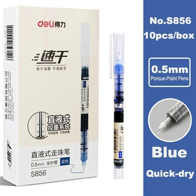 Deli 6/10-teiliges Tintenroller-Set, 0.5 mm, Schwarz, Blau, Rot, schnelltrocknende Tinte, Gelschreiber, Schreibwaren, Schreibutensilien für Studenten