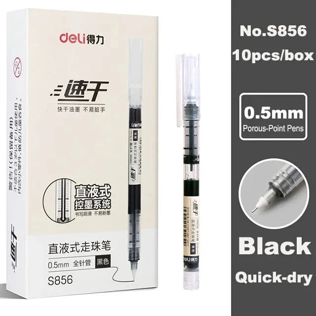 Deli 6/10-teiliges Tintenroller-Set, 0.5 mm, Schwarz, Blau, Rot, schnelltrocknende Tinte, Gelschreiber, Schreibwaren, Schreibutensilien für Studenten