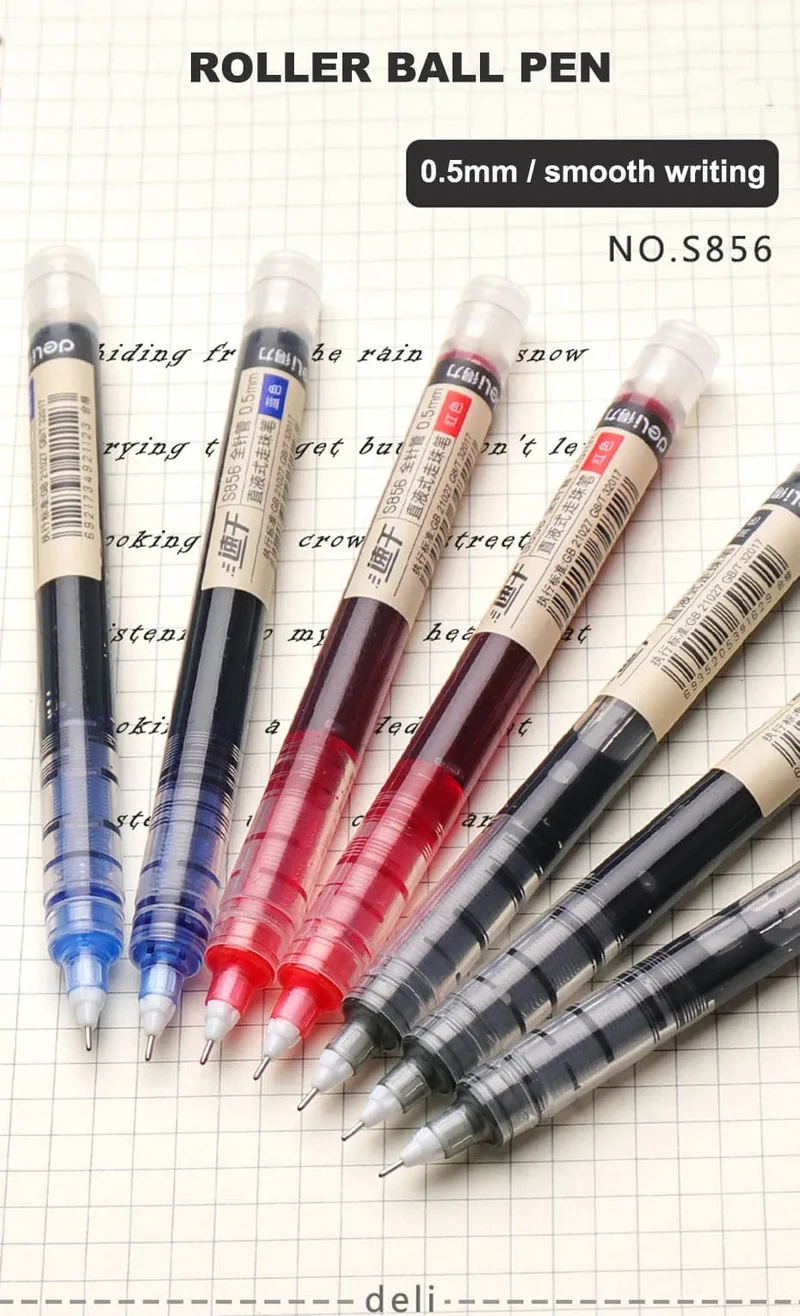 Deli 6/10-teiliges Tintenroller-Set, 0.5 mm, Schwarz, Blau, Rot, schnelltrocknende Tinte, Gelschreiber, Schreibwaren, Schreibutensilien für Studenten