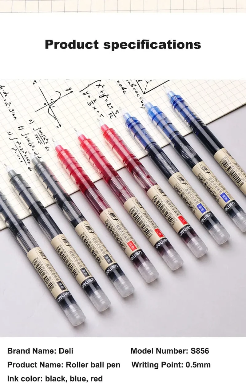 Deli 6/10-teiliges Tintenroller-Set, 0.5 mm, Schwarz, Blau, Rot, schnelltrocknende Tinte, Gelschreiber, Schreibwaren, Schreibutensilien für Studenten