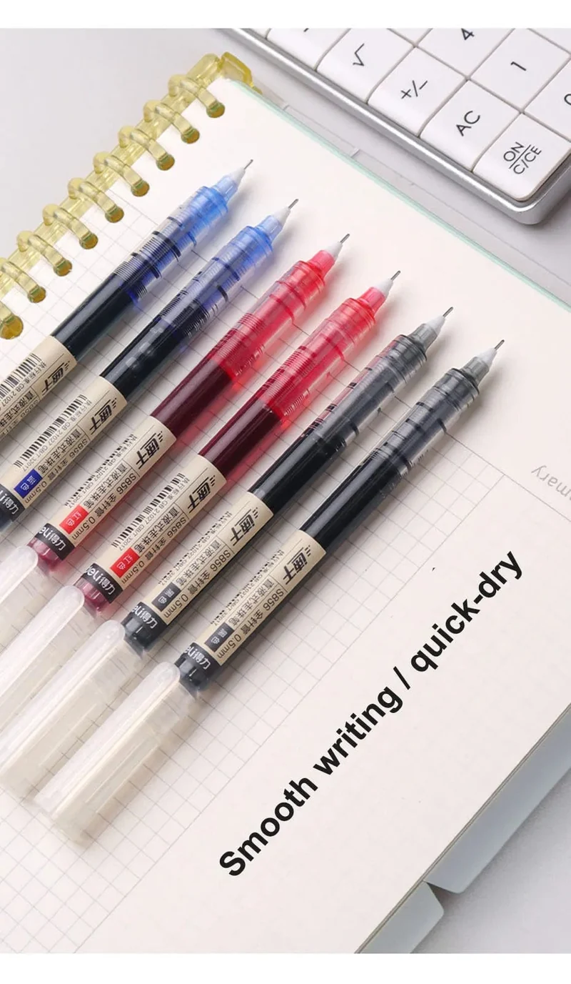 Deli 6/10-teiliges Tintenroller-Set, 0.5 mm, Schwarz, Blau, Rot, schnelltrocknende Tinte, Gelschreiber, Schreibwaren, Schreibutensilien für Studenten