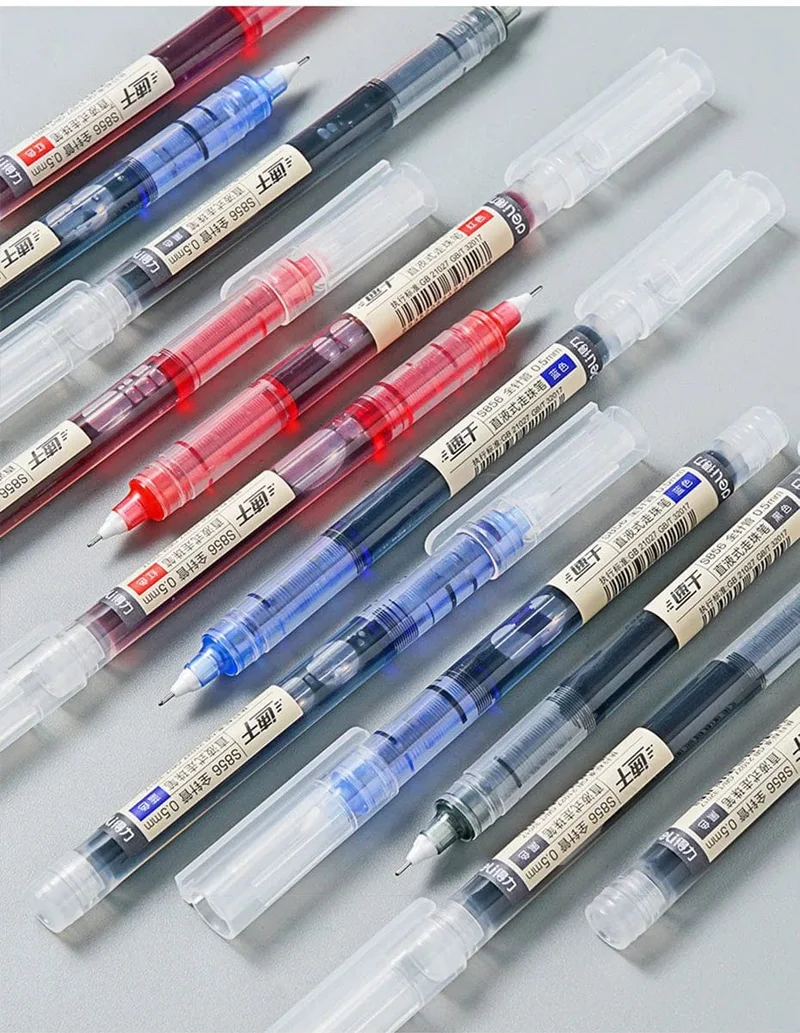 Deli 6/10-teiliges Tintenroller-Set, 0.5 mm, Schwarz, Blau, Rot, schnelltrocknende Tinte, Gelschreiber, Schreibwaren, Schreibutensilien für Studenten