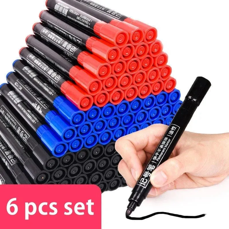 6 Stück ölige, wasserdichte, permanente Feinpunktfarbe, rot/schwarz/blau, Markierungsstifte für Reifenmarkierungen, Signaturstift, Schreibwaren