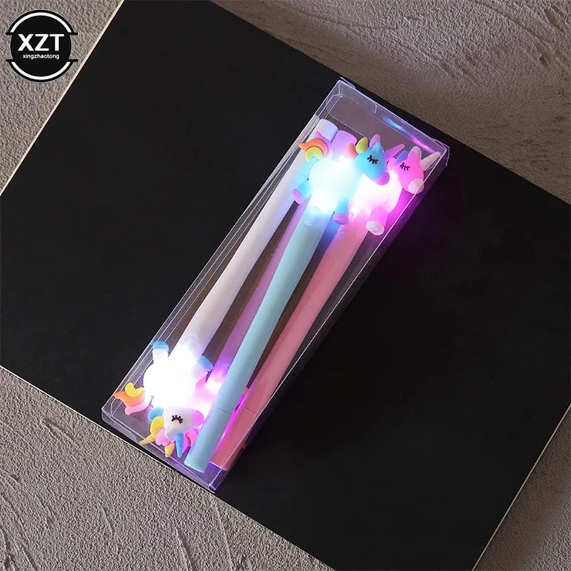 4 Stück Gelstift, Einhorn-Stift mit LED-Licht, Kawai, süßer Mädchen-Geltintenstift, leuchtender Stift, Schulschreibwaren, Kinderschreibwaren