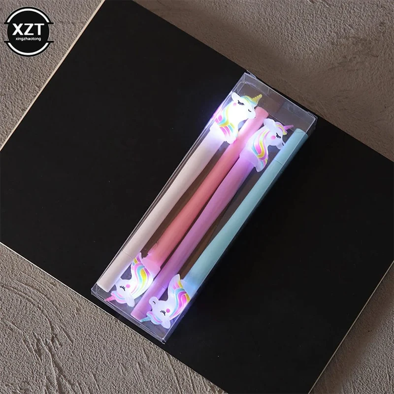 4 Stück Gelstift, Einhorn-Stift mit LED-Licht, Kawai, süßer Mädchen-Geltintenstift, leuchtender Stift, Schulschreibwaren, Kinderschreibwaren