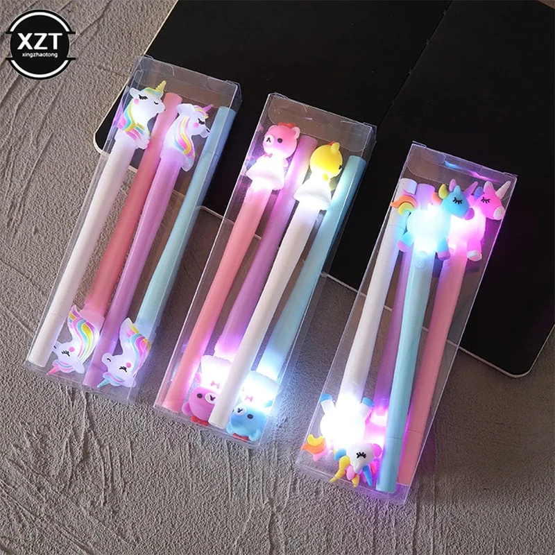 4 Stück Gelstift, Einhorn-Stift mit LED-Licht, Kawai, süßer Mädchen-Geltintenstift, leuchtender Stift, Schulschreibwaren, Kinderschreibwaren