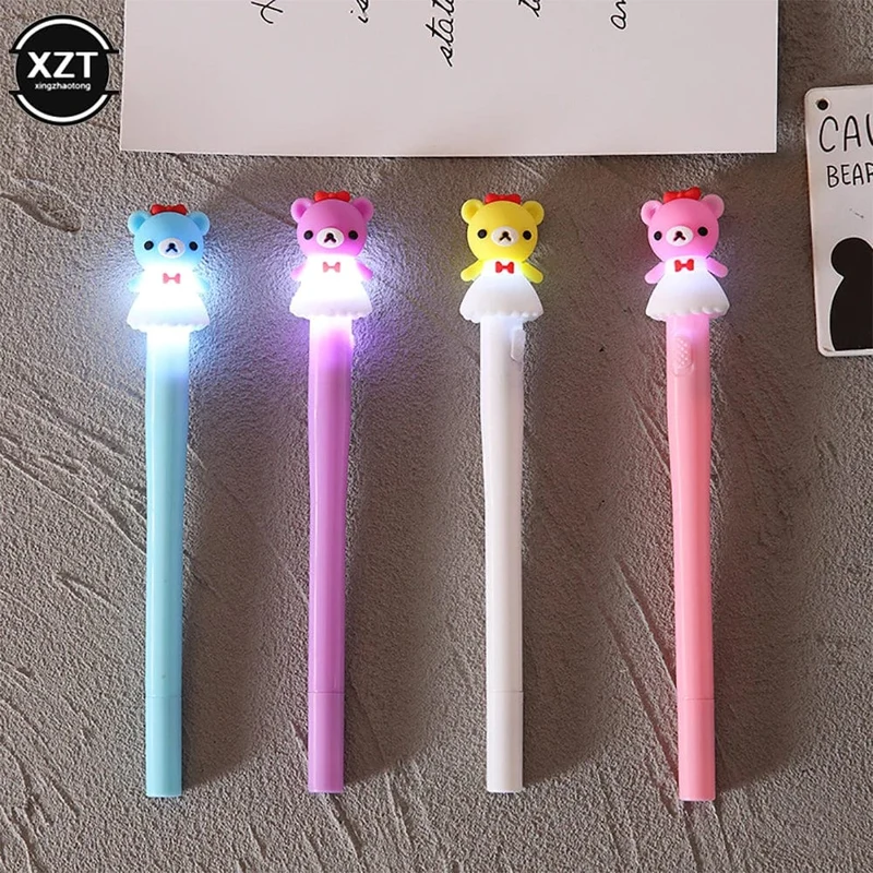 4 Stück Gelstift, Einhorn-Stift mit LED-Licht, Kawai, süßer Mädchen-Geltintenstift, leuchtender Stift, Schulschreibwaren, Kinderschreibwaren