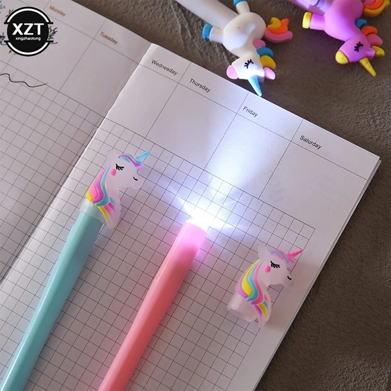 4 Stück Gelstift, Einhorn-Stift mit LED-Licht, Kawai, süßer Mädchen-Geltintenstift, leuchtender Stift, Schulschreibwaren, Kinderschreibwaren