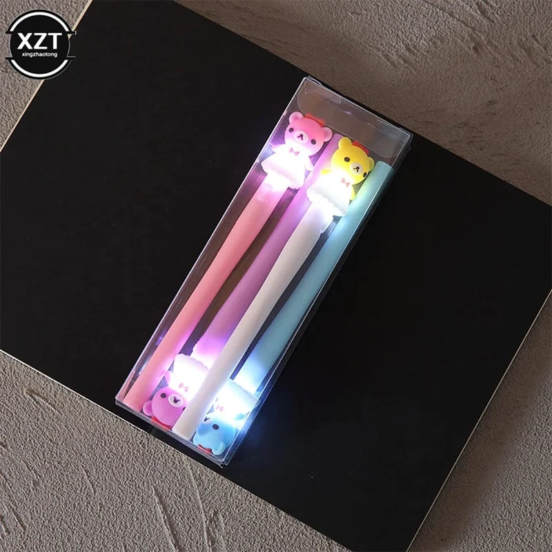4 Stück Gelstift, Einhorn-Stift mit LED-Licht, Kawai, süßer Mädchen-Geltintenstift, leuchtender Stift, Schulschreibwaren, Kinderschreibwaren