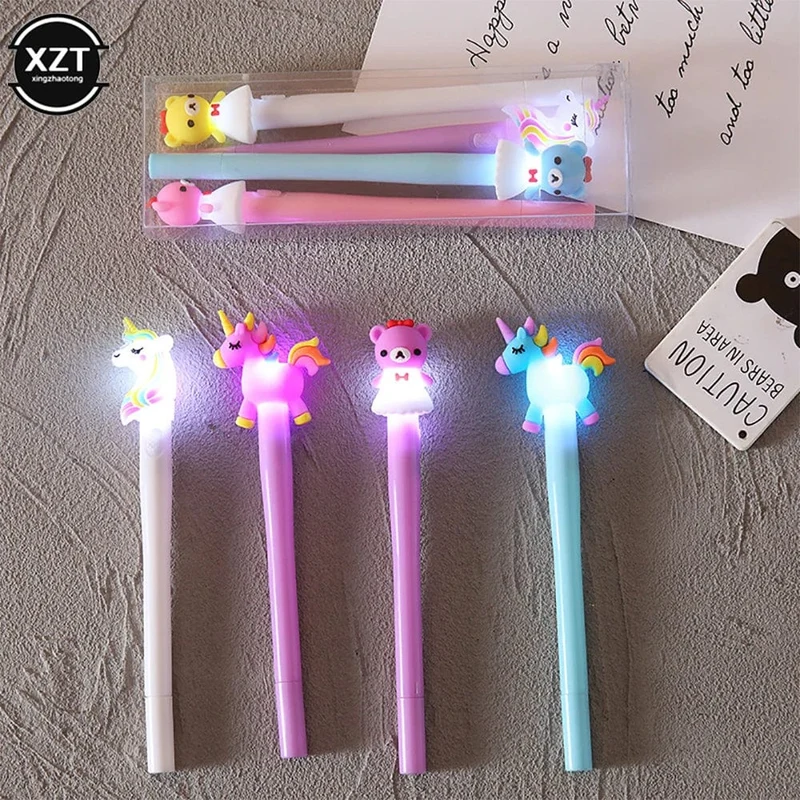 4 Stück Gelstift, Einhorn-Stift mit LED-Licht, Kawai, süßer Mädchen-Geltintenstift, leuchtender Stift, Schulschreibwaren, Kinderschreibwaren