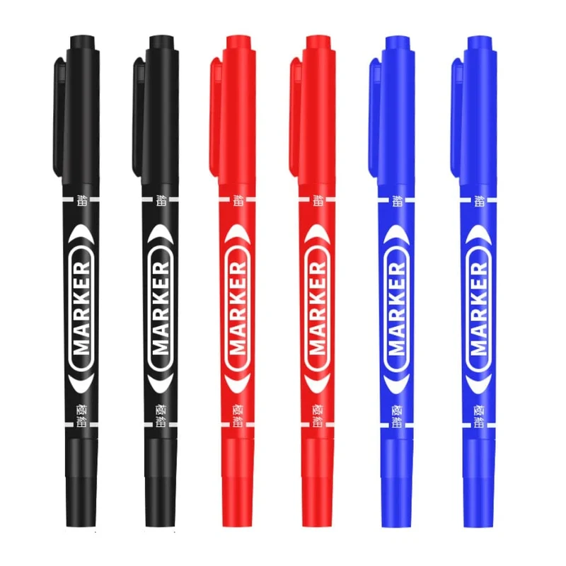 6 Teile/satz Großhandel Twin Tip Permanent Marker Stift Feine Spitze Wasserfeste Tinte Dünne Spitze Rohöl Spitze Schwarze Tinte 0.5mm-1mm Feine Farbe