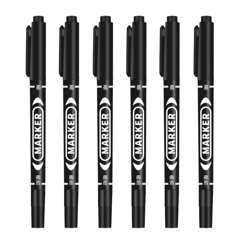 6 Teile/satz Großhandel Twin Tip Permanent Marker Stift Feine Spitze Wasserfeste Tinte Dünne Spitze Rohöl Spitze Schwarze Tinte 0.5mm-1mm Feine Farbe