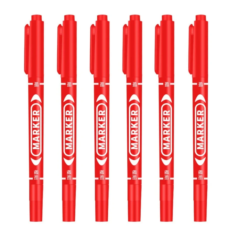6 Teile/satz Großhandel Twin Tip Permanent Marker Stift Feine Spitze Wasserfeste Tinte Dünne Spitze Rohöl Spitze Schwarze Tinte 0.5mm-1mm Feine Farbe