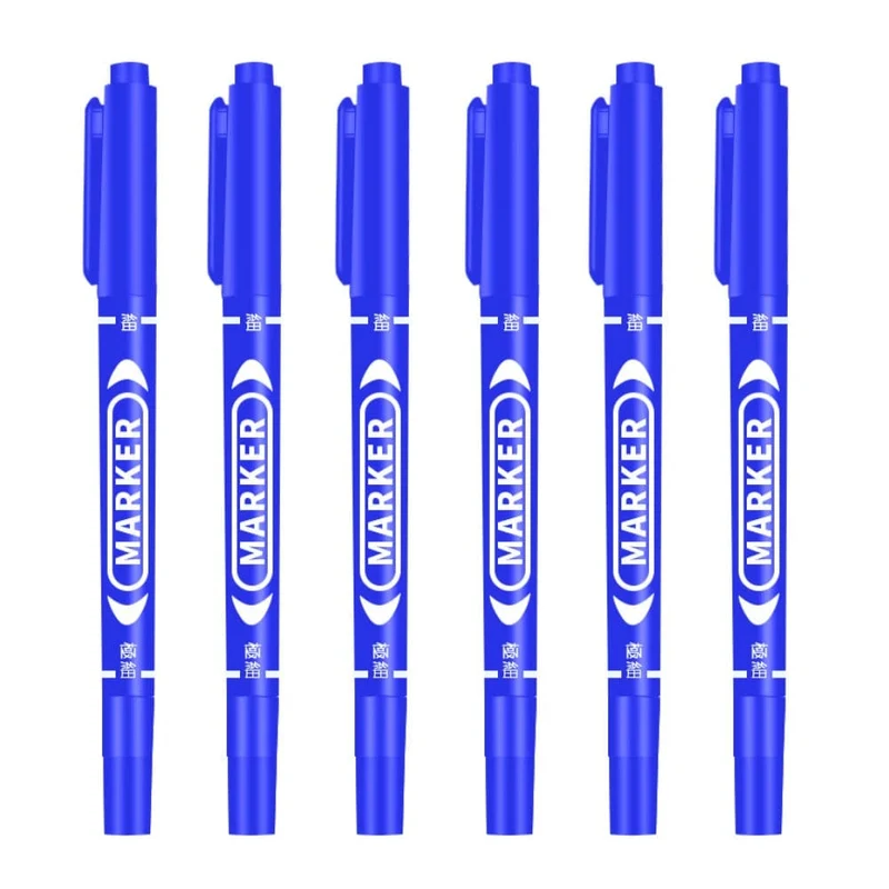 6 Teile/satz Großhandel Twin Tip Permanent Marker Stift Feine Spitze Wasserfeste Tinte Dünne Spitze Rohöl Spitze Schwarze Tinte 0.5mm-1mm Feine Farbe