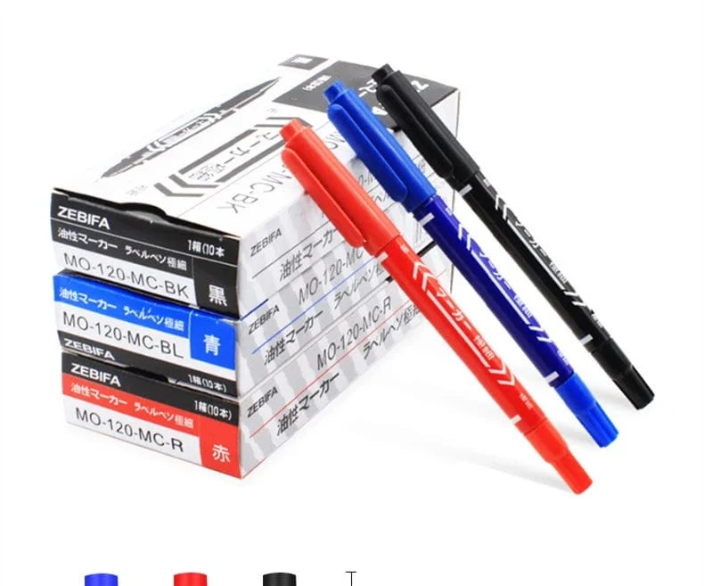 6 Teile/satz Großhandel Twin Tip Permanent Marker Stift Feine Spitze Wasserfeste Tinte Dünne Spitze Rohöl Spitze Schwarze Tinte 0.5mm-1mm Feine Farbe