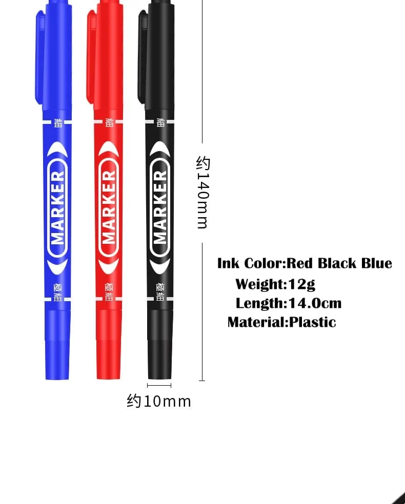 6 Teile/satz Großhandel Twin Tip Permanent Marker Stift Feine Spitze Wasserfeste Tinte Dünne Spitze Rohöl Spitze Schwarze Tinte 0.5mm-1mm Feine Farbe