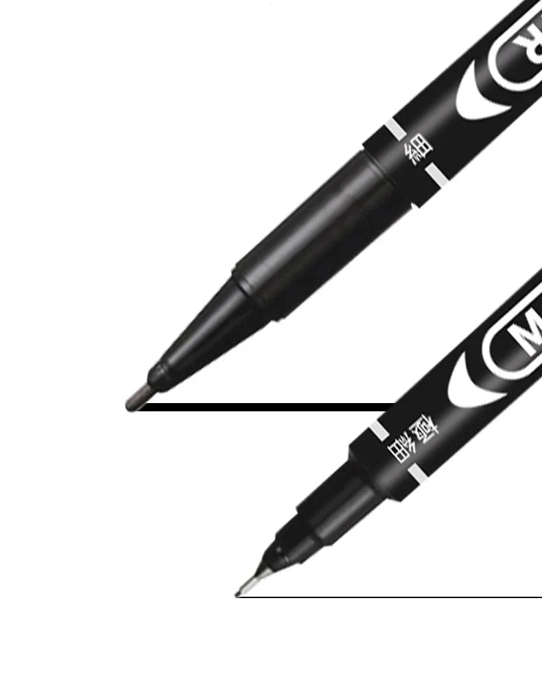 6 Teile/satz Großhandel Twin Tip Permanent Marker Stift Feine Spitze Wasserfeste Tinte Dünne Spitze Rohöl Spitze Schwarze Tinte 0.5mm-1mm Feine Farbe