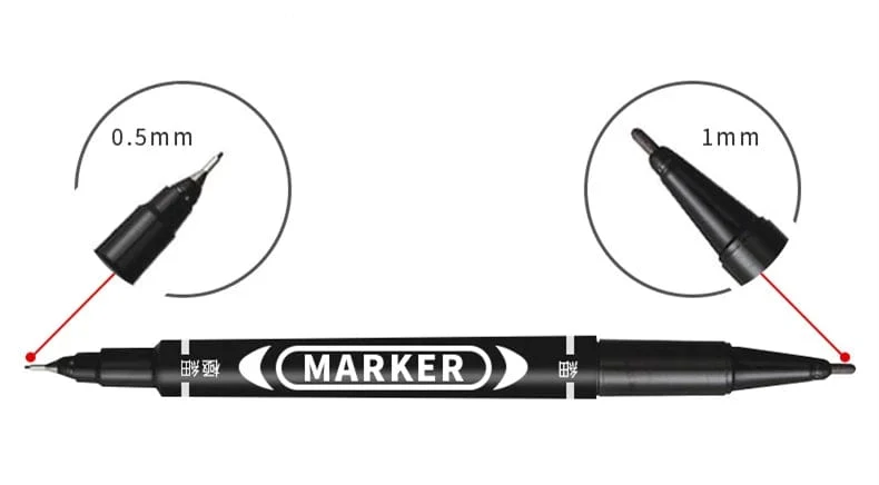 6 Teile/satz Großhandel Twin Tip Permanent Marker Stift Feine Spitze Wasserfeste Tinte Dünne Spitze Rohöl Spitze Schwarze Tinte 0.5mm-1mm Feine Farbe