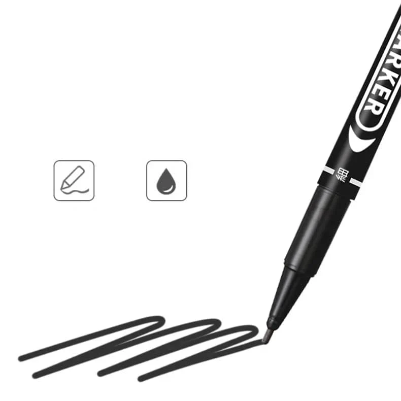 6 Teile/satz Großhandel Twin Tip Permanent Marker Stift Feine Spitze Wasserfeste Tinte Dünne Spitze Rohöl Spitze Schwarze Tinte 0.5mm-1mm Feine Farbe