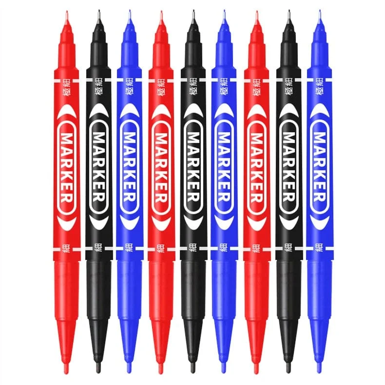6 Teile/satz Großhandel Twin Tip Permanent Marker Stift Feine Spitze Wasserfeste Tinte Dünne Spitze Rohöl Spitze Schwarze Tinte 0.5mm-1mm Feine Farbe
