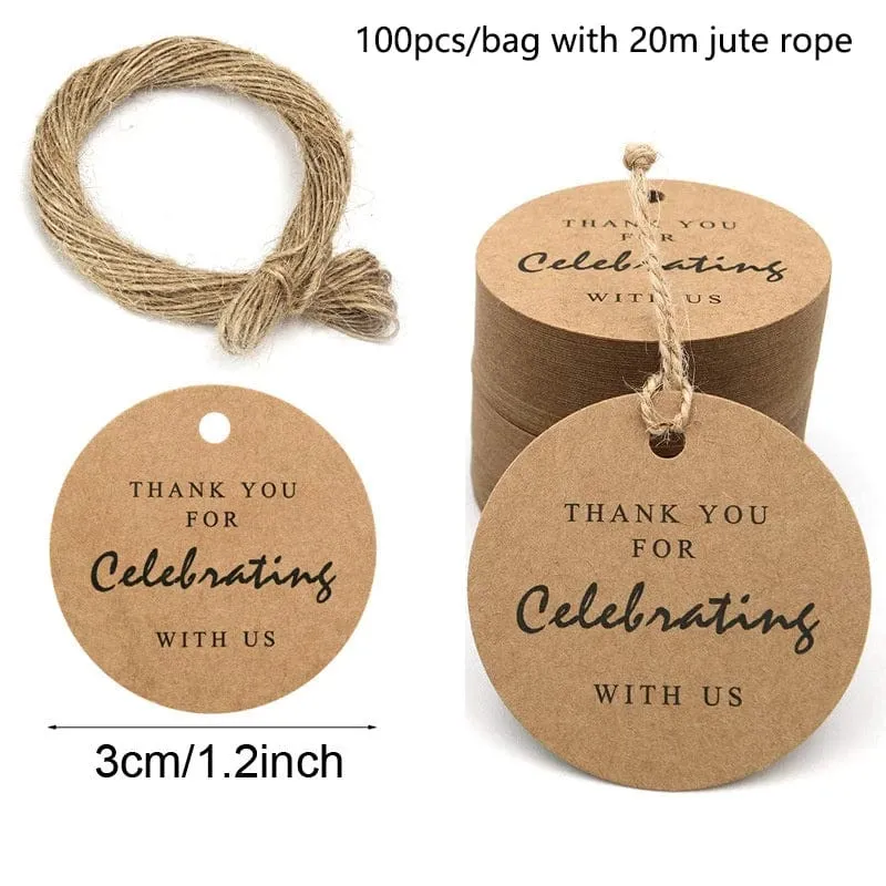100 Stück runde Geschenkanhänger aus Kraftpapier zum Backen, bedruckte Etiketten, Feiern, Etiketten, handgefertigt, für Hochzeit, Party, Dekoration, Verpackung, Hängepapier