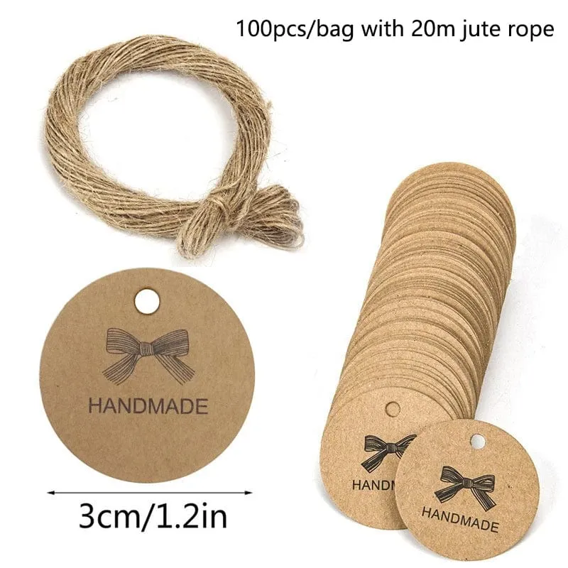 100 Stück runde Geschenkanhänger aus Kraftpapier zum Backen, bedruckte Etiketten, Feiern, Etiketten, handgefertigt, für Hochzeit, Party, Dekoration, Verpackung, Hängepapier